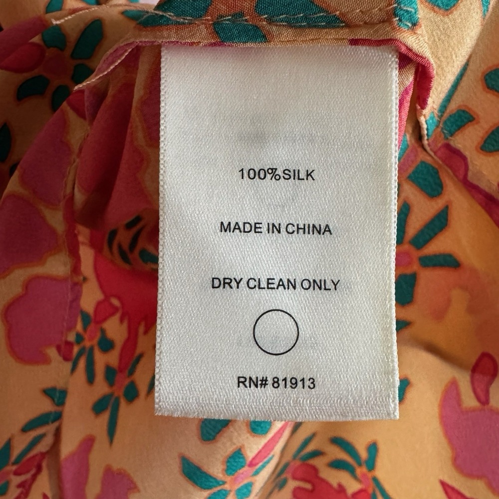 Tracy Reese 100% Silk Dress 4 Floral Y2K Smocked Orange Red Bright Open Back - Picture 8 of 14